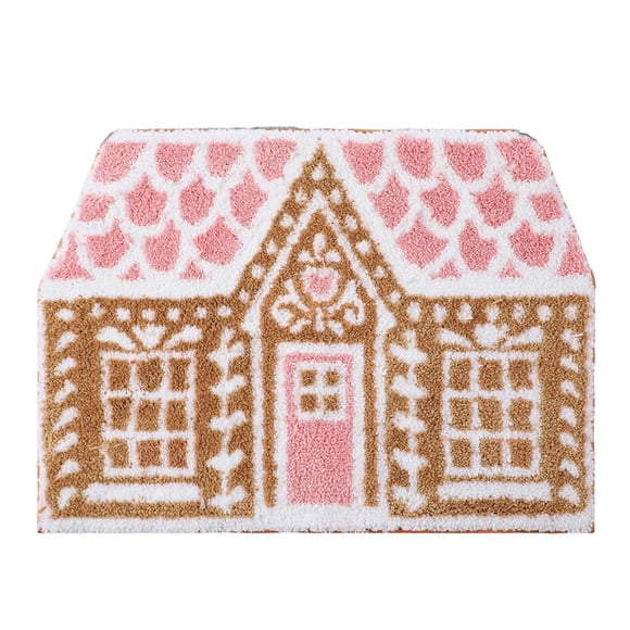 Injueey Alfombra de baño rosa antideslizante con diseño de casa navideña de jengibre, resistente al desprendimiento, con cierre cosido, Decoración del hogar 40*60 cm