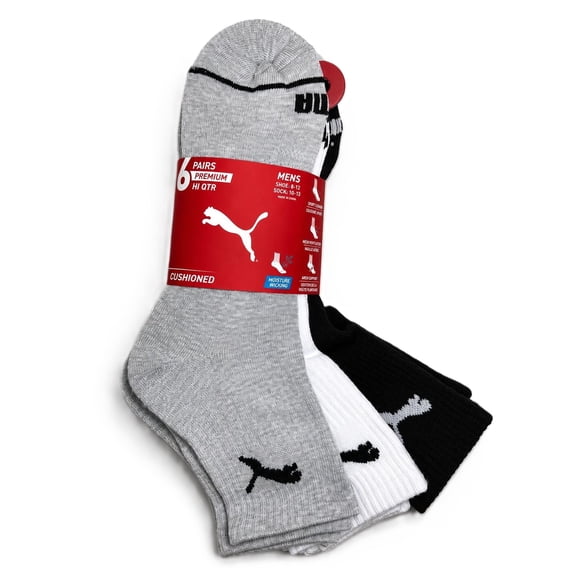 PUMA Men's High Quarter Cushion Socks, 6 Pack (Shoe Size: 8-12 / Sock Size: 10-13)