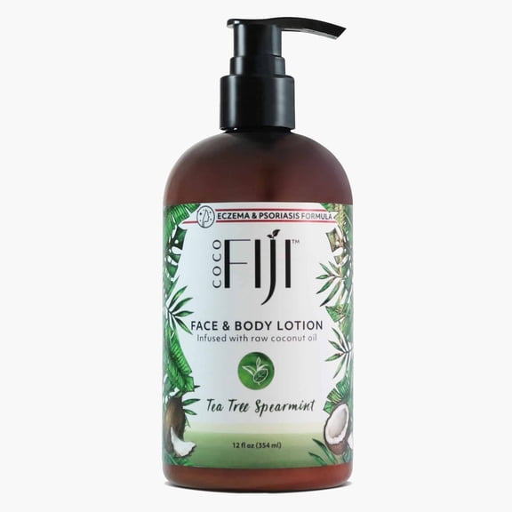 Coco Fiji Face & Body Lotion Infused With Coconut Oil | Lotion for Dry Skin | Moisturizer Face Cream & Massage Lotion for Women & Men | Tea Tree Spearmint 12 oz, Pack of 1