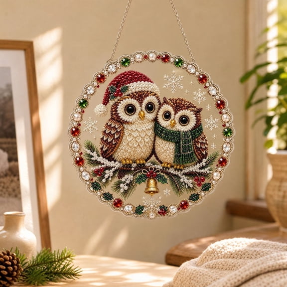 Clearance! Christmas Pearl Diamond Art Hanging Ornament Kit, Christmas Pearls Beads Art Craft, DIY Christmas Pearls Painting Kit for Home Wall Decor, Owls