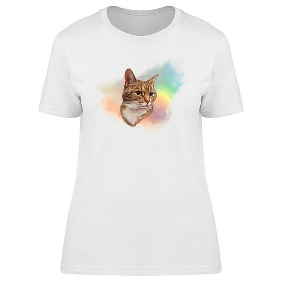 Graphic Cute Striped Cat T-Shirt Women -Image by Shutterstock, Female Medium