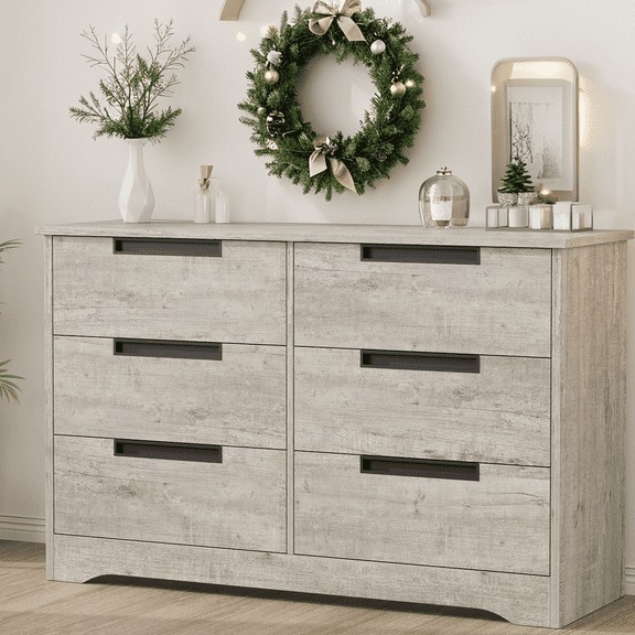 Luku 6 Drawer Dresser for Bedroom, Modern Chest of Drawers with Embedded Handles, Wooden Dresser Organizer for Living Room, Nursery, Entryway
