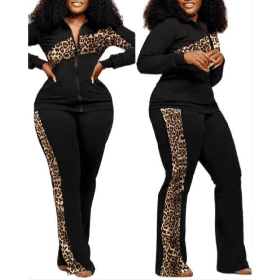 Women's Two Piece Outfits Zipper Up Pattern Print Long Sleeve Jogging Tracksuit Matching Jogger Long Pants Set