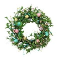thumbnail image 4 of Corona redonda de Pascua con huevos en tonos pastel para colgar en la puerta principal o en la pared. Decoración con follaje verde. estilo yo, 4 of 9