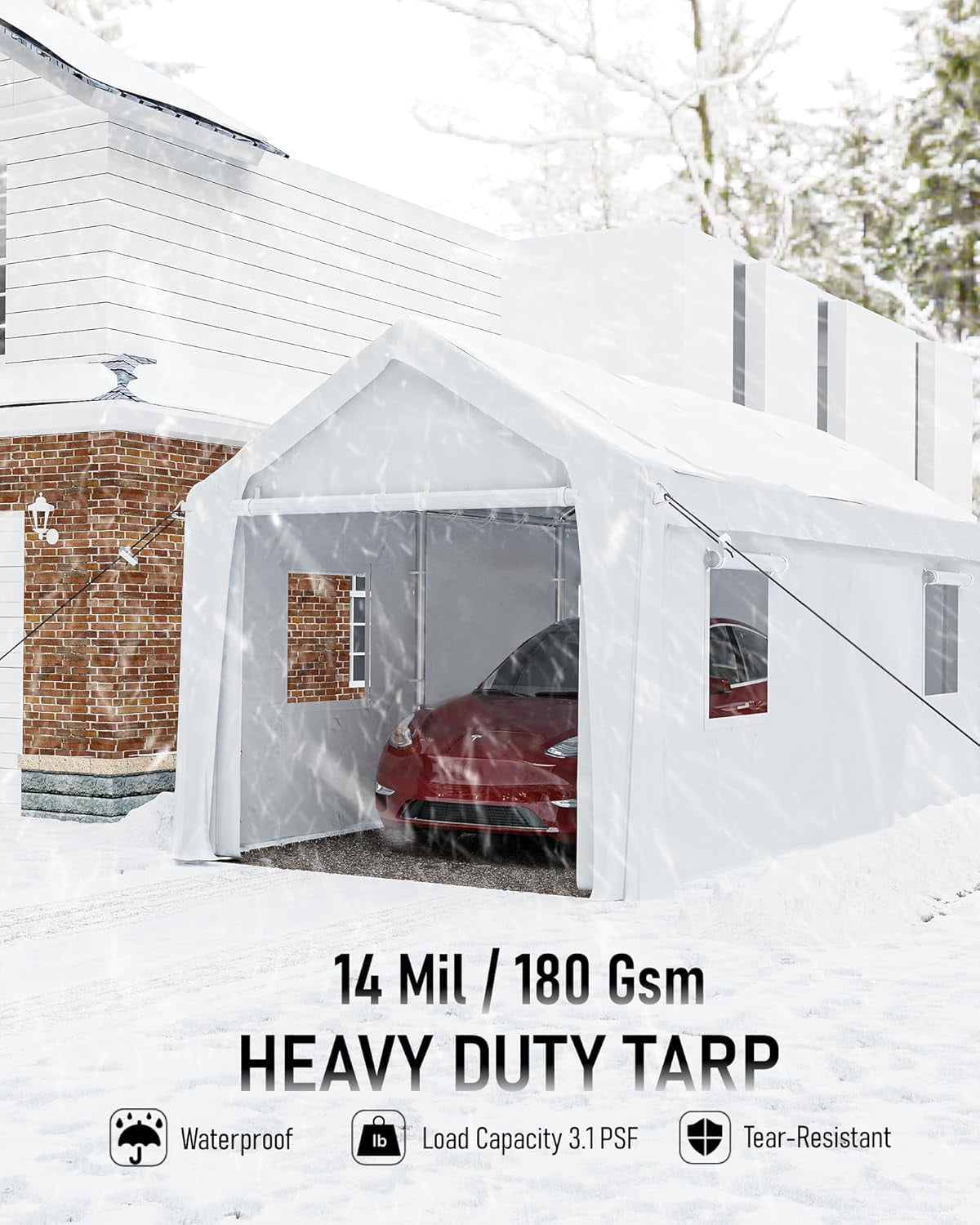 Kojooin 10' x 20' Heavy-Duty Carport, Portable Garage, 180g PE Waterproof Canopy and 8 x 1.0 mm Poles for Full-Size Pickup Trucks, Boats, and SUVs - Gray