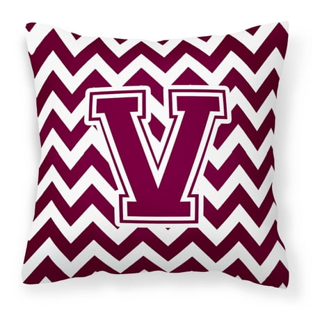 Carolines Treasures CJ1051-VPW1414 Letter V Chevron Maroon & White Fabric Decorative Pillow