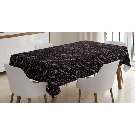 

Retro Tablecloth Memphis Style Composition Geometric Shapes Chevron Dots and Triangles Rectangular Table Cover for Dining Room Kitchen 60 X 90 Inches Purple Pale Yellow Black by Ambesonne