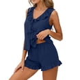 thumbnail image 6 of VONCOS Womens Navy 2 Piece Pajama Set – Soft Cotton Modal Lace Trim Sleepwear & Loungewear for Women,Size 2XL, 6 of 7