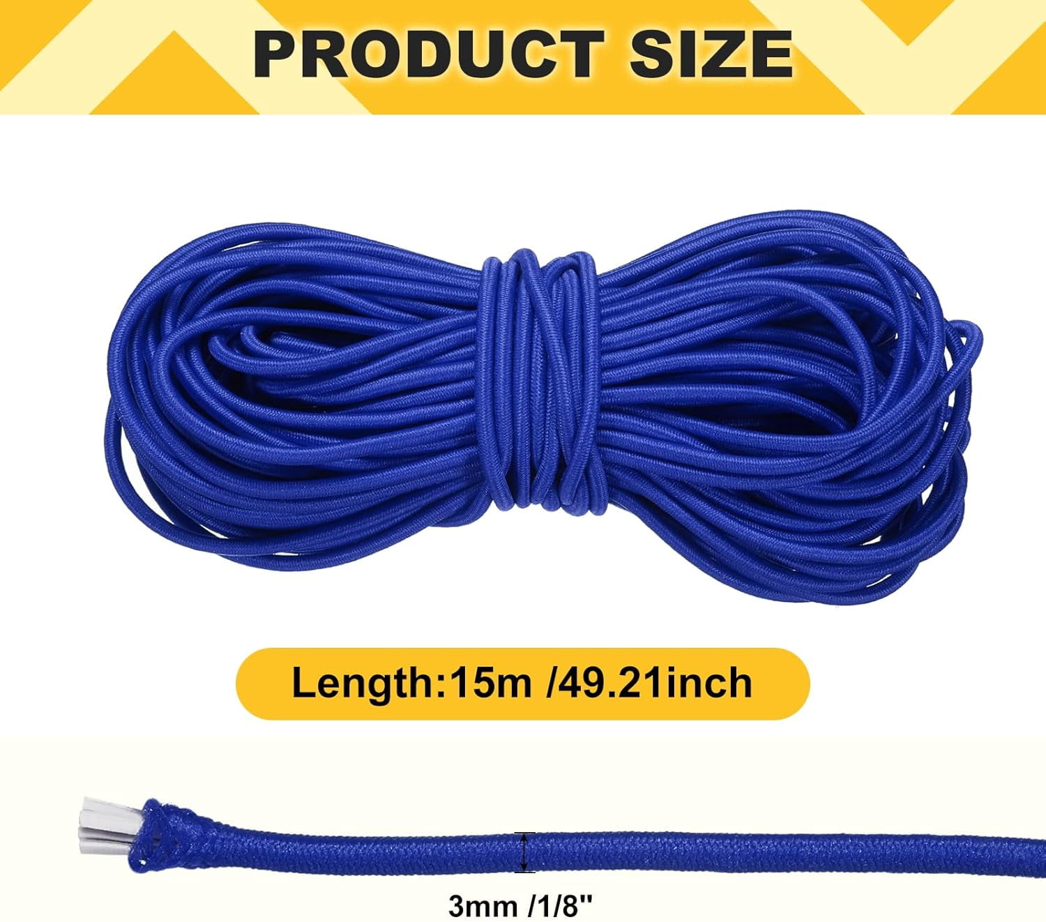MKEUDQ-Elastic Bungee Cord, 1/8" x 49' Heavy Duty Polyester Bungee Shock Cords Kayak Stretch String Rope for Kayak Strap Tarp Tie Boating Tent Camping DIY Craft, Blue