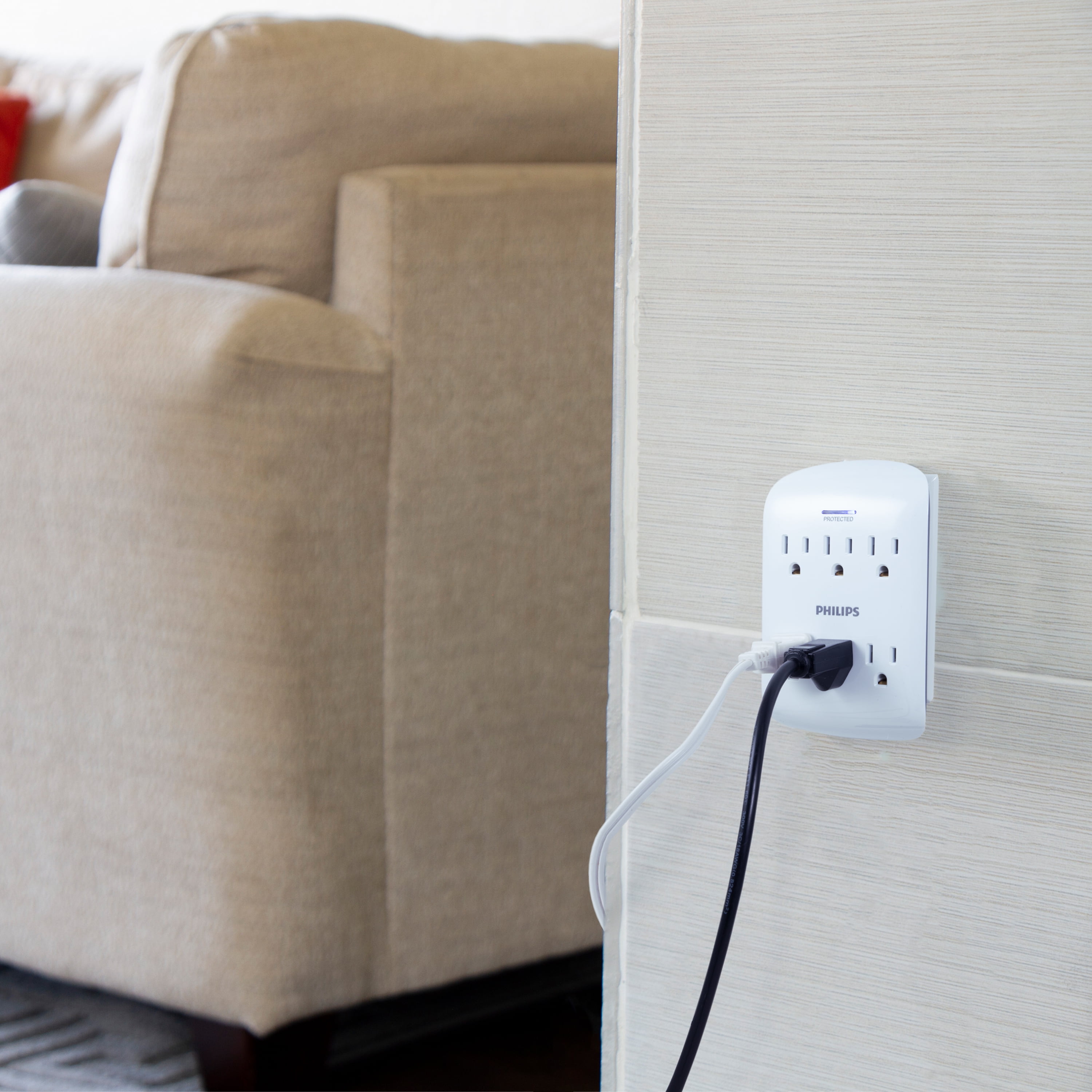 Philips 6-Outlet Surge Protector, 900J, White, 4 Pack, Space Saving
