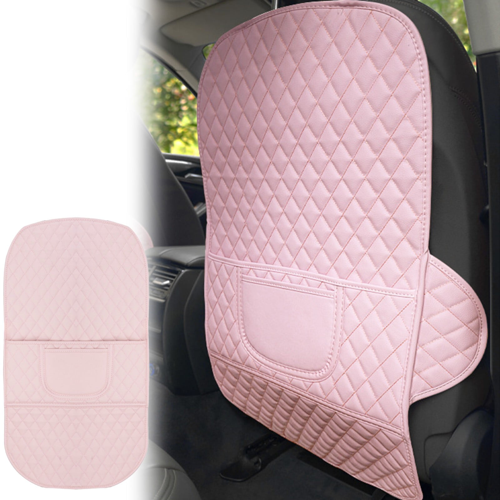 Car Seat Back Kick Pad Protector with Storage Pockets, Waterproof Leather Anti-Kick Mat for Childs, Stain Resistant Easy Install and Universal Fit Rear Seat Cover