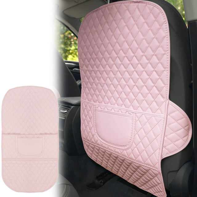 Protector de asiento trasero de coche | Protector de cuero blanco con bolsillos | Fácil instalación a presión y resistente a las manchas | Almohadilla protectora infantil para coches y SUV