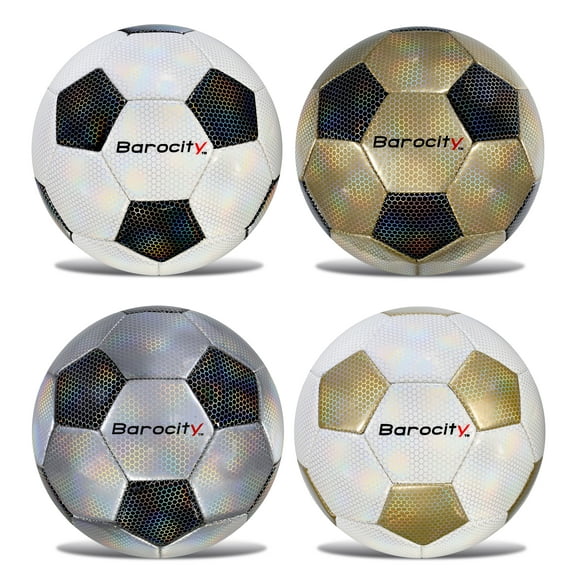 Barocity Iridescent Soccer Balls Set of 4 – Classic Black, Gold, Silver, White Official Match Ball with Reflective Hex Pattern, Sport Soccer Balls for Indoor, Outdoor Training and Practice - Size 3