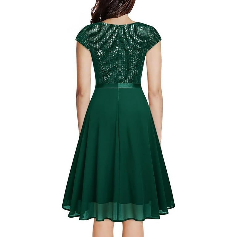 green emerald velvet dress Charming Dark Green Tulle Knee Length Short Sleeves Party Dress, Green –  Cutedressy main image 0