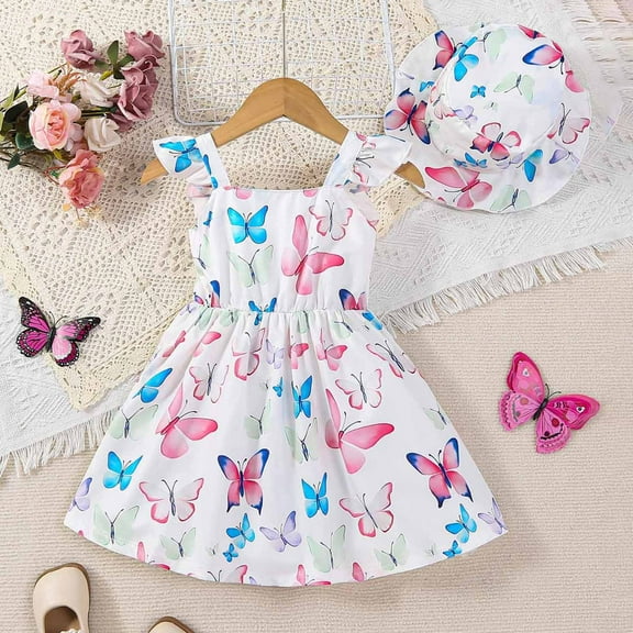 Delliss Baby Girls Sleeveless Sundress Summer Toddler Butterfly Print Flutter Sleeve Playwear Beach Sundress