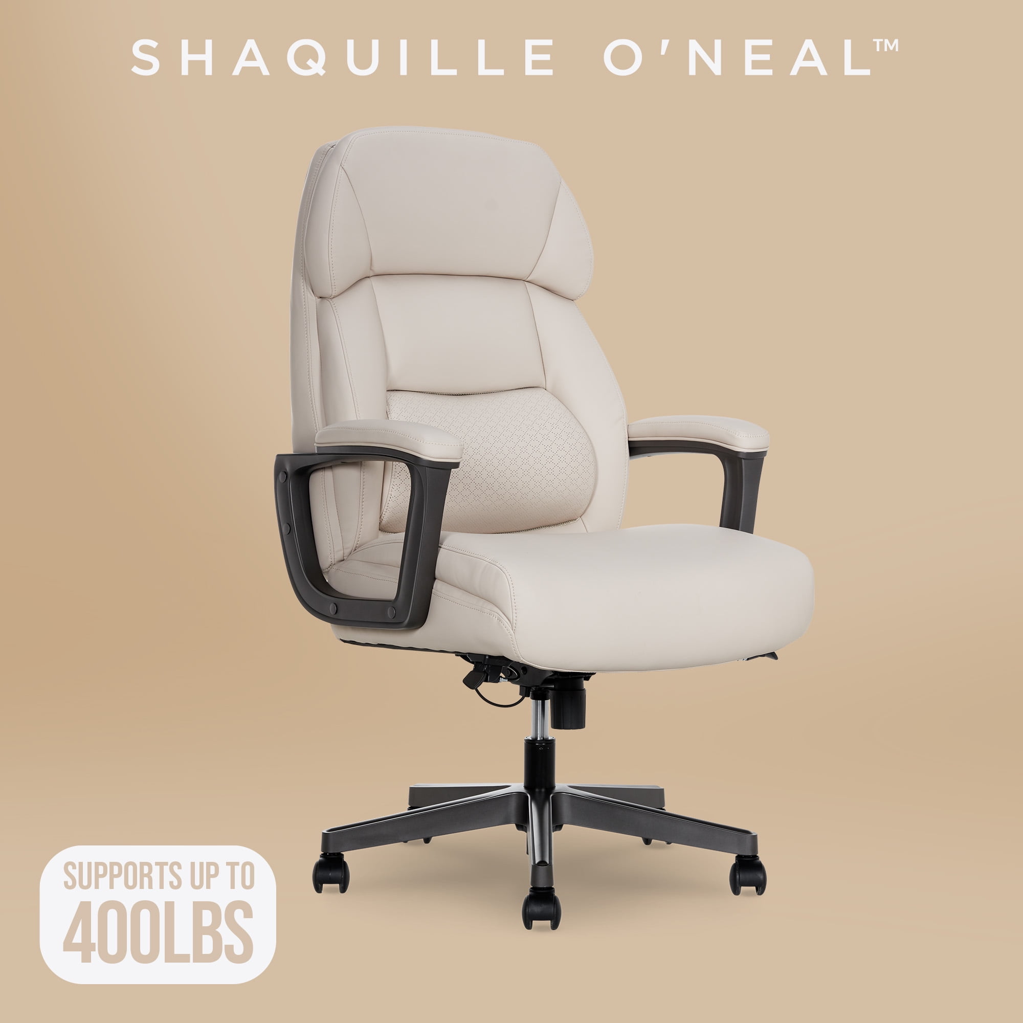 Shaquille O'Neal Rion Ergonomic Heavy-Duty Office Chair, PureSoft Upholstery, High-Back Desk Chair with 400 lb Capacity, Ivory