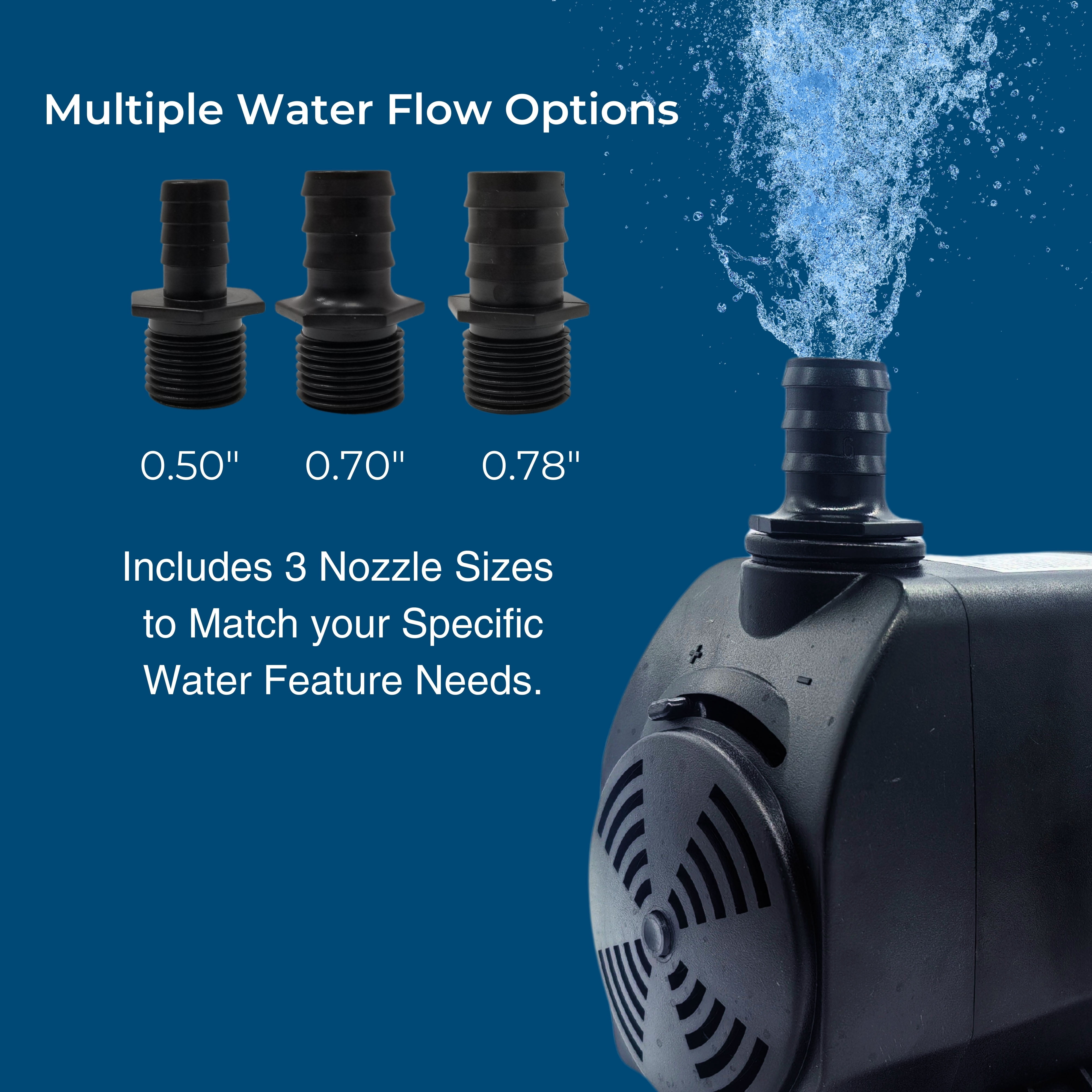 Teamson Home 635 GPH 50W Adjustable Submersible Water Pump with a 6 ft. Power Cord and 3 Different Nozzles for Fish Tank, Pond, Aquarium, Fountains, and Hydroponic Systems, Black