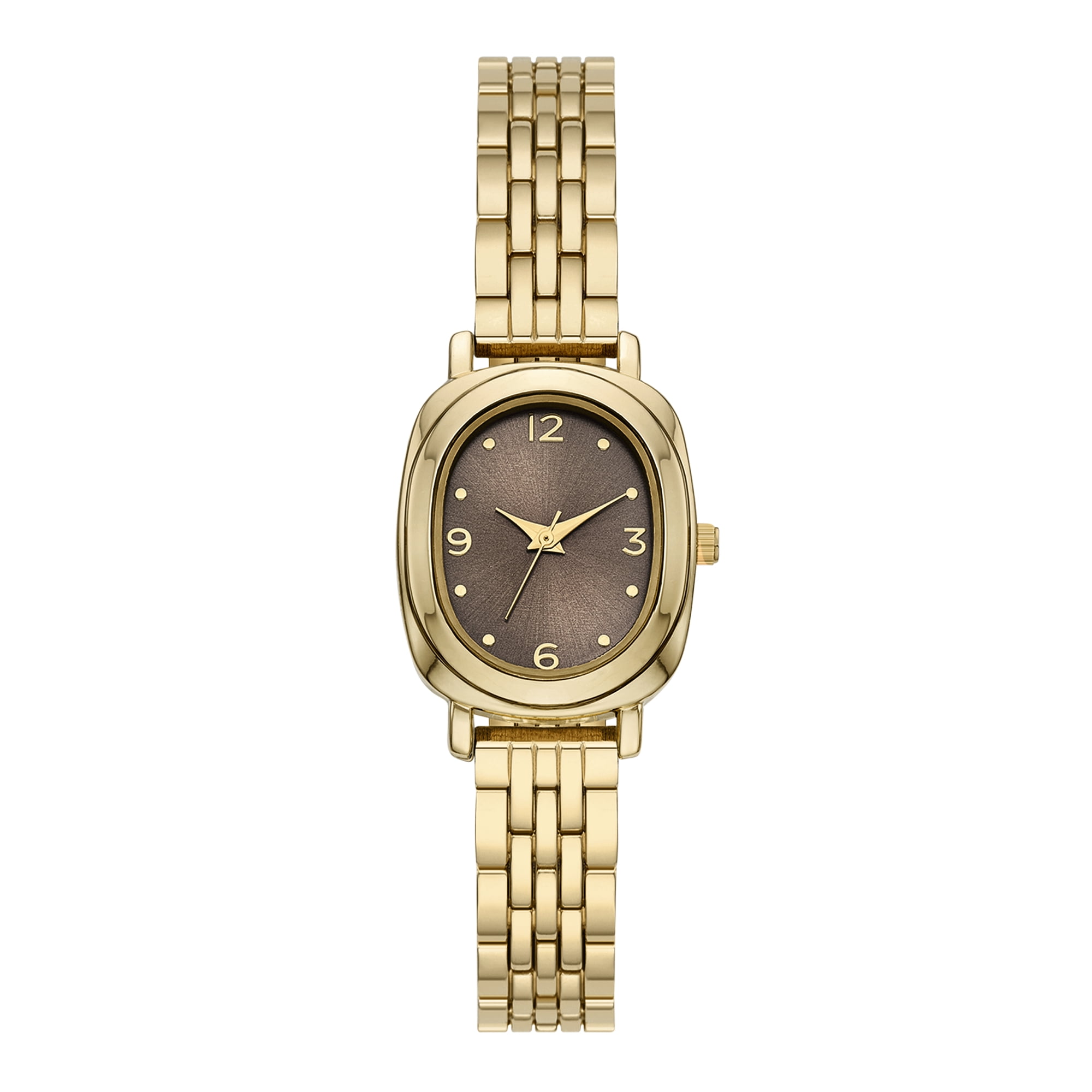 Time and Tru Women's Wristwatch, Gold Tone 25mm Oval Case, Taupe Sunray Dial, Gold tone 5-Link Bracelet (FMDOTT112)