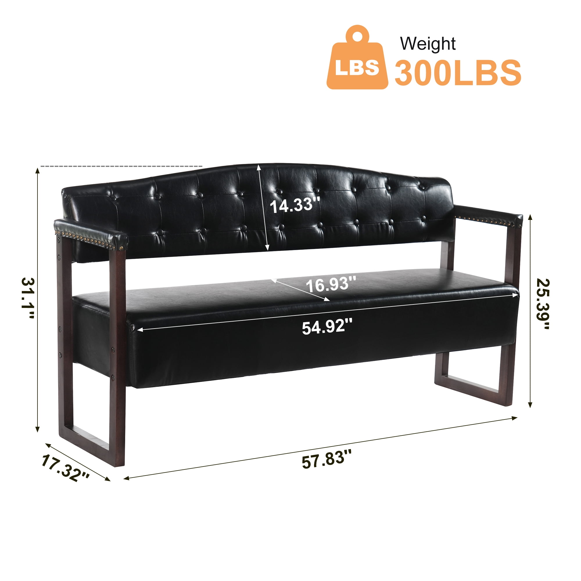 AISWORD 2-Piece Faux Leather Bench Set,57.83" Upholstered Entryway Sofa Bench with Tufted Backrest & Nailhead Trim,Black