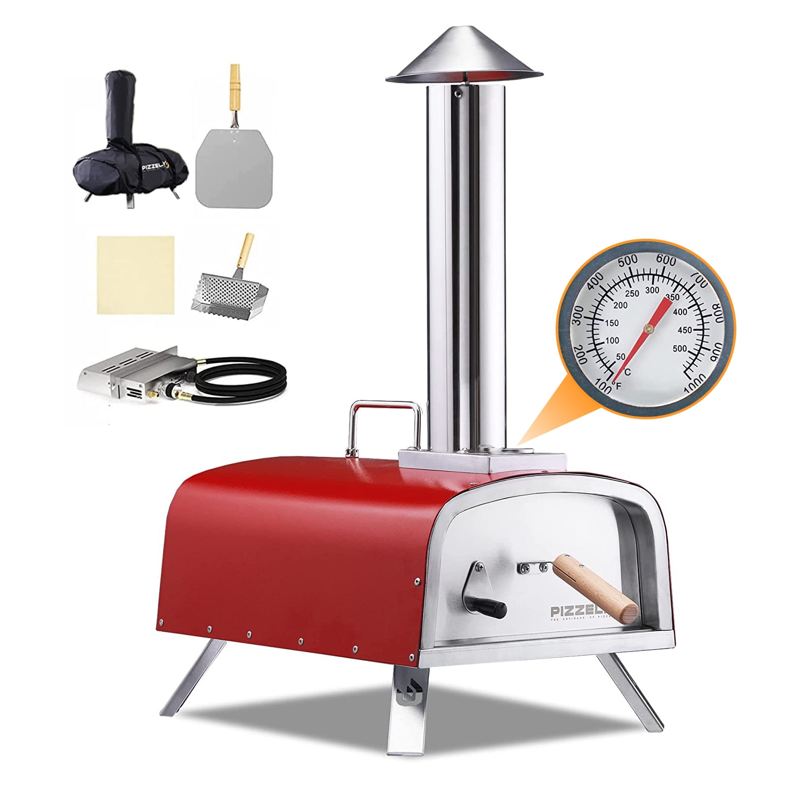 PIZZELLO Outdoor Pizza Oven 12" Propane & Wood Fired Dual Fuel with Gas