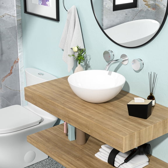 16"x16" White Ceramic Round Shape | Ideal for Bathroom Countertop Installation | Stain-Resistant and Easy to Maintain Vessel Sink