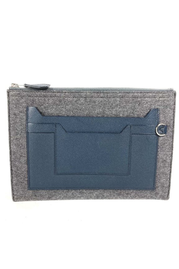 Pre-Owned HERMES Toudou 29 Two-Tone Clutch Bag in Felt and Leather, Gray, Men's (Good)