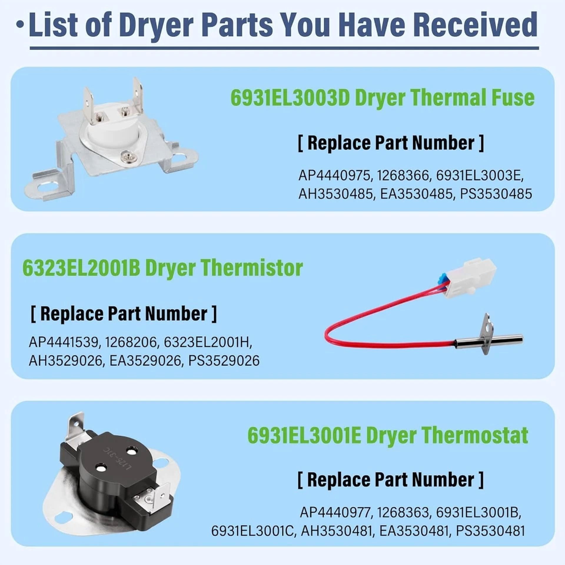 CIRCLE- 3Pcs Thermostat Sensor Kit 6931El3003D 6931El3001E 6323El2001B Fit For Lg Dryer