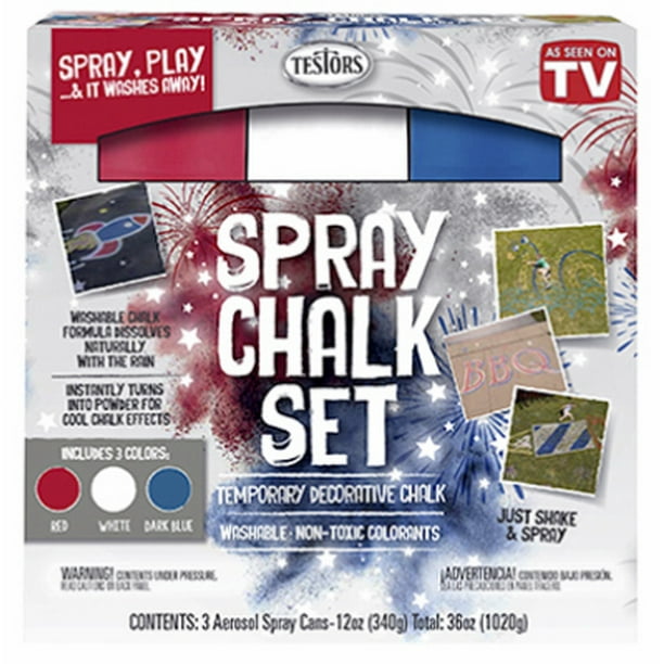 Testors 12OZ 3 Pack Patriotic Spray Chalk Kit Red, White, Blue