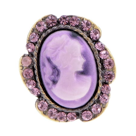 - Cameo Light Floral Shaped Purple Crystal Rhinestone Fashion Adjustable Ring