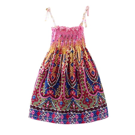 

Little Girls Dresses Toddler Kids Floral Bohemian Flowers Sleeveless Beach Straps Dress Princess Clothes