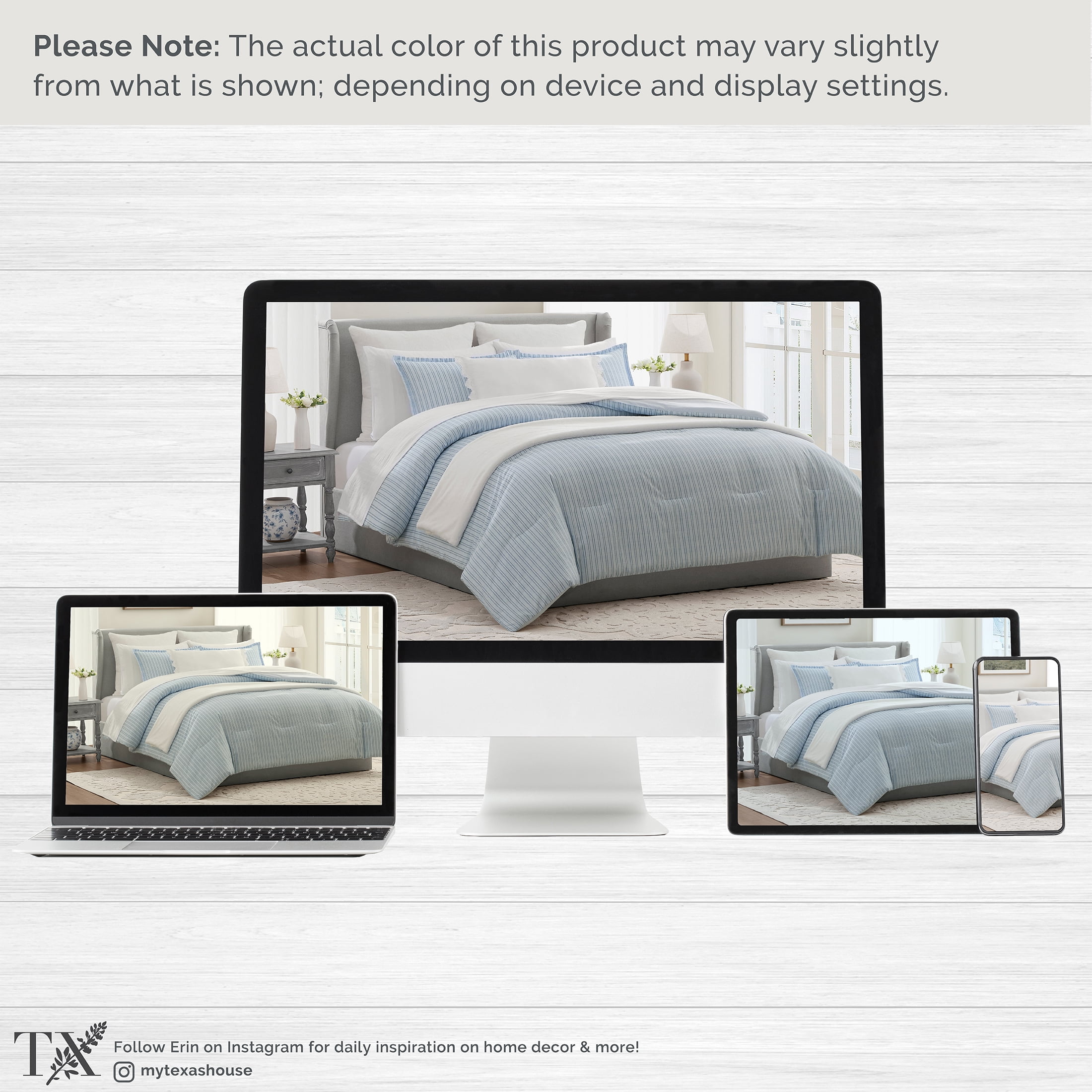 My Texas House Stripe 11-Piece Comforter Set with Sheets, Blue, Queen