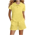 thumbnail image 2 of Mifsaly Boys Girls 2 Piece Summer Outfits Collared T-Shirts and Shorts Kids Solid Color Breathable Everyday Casual Playwear Active Clothes with Pockets, 2 of 5
