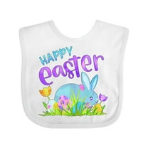 Inktastic Happy Easter Blue Bunny and Eggs in Grass Boys or Girls Baby Bib