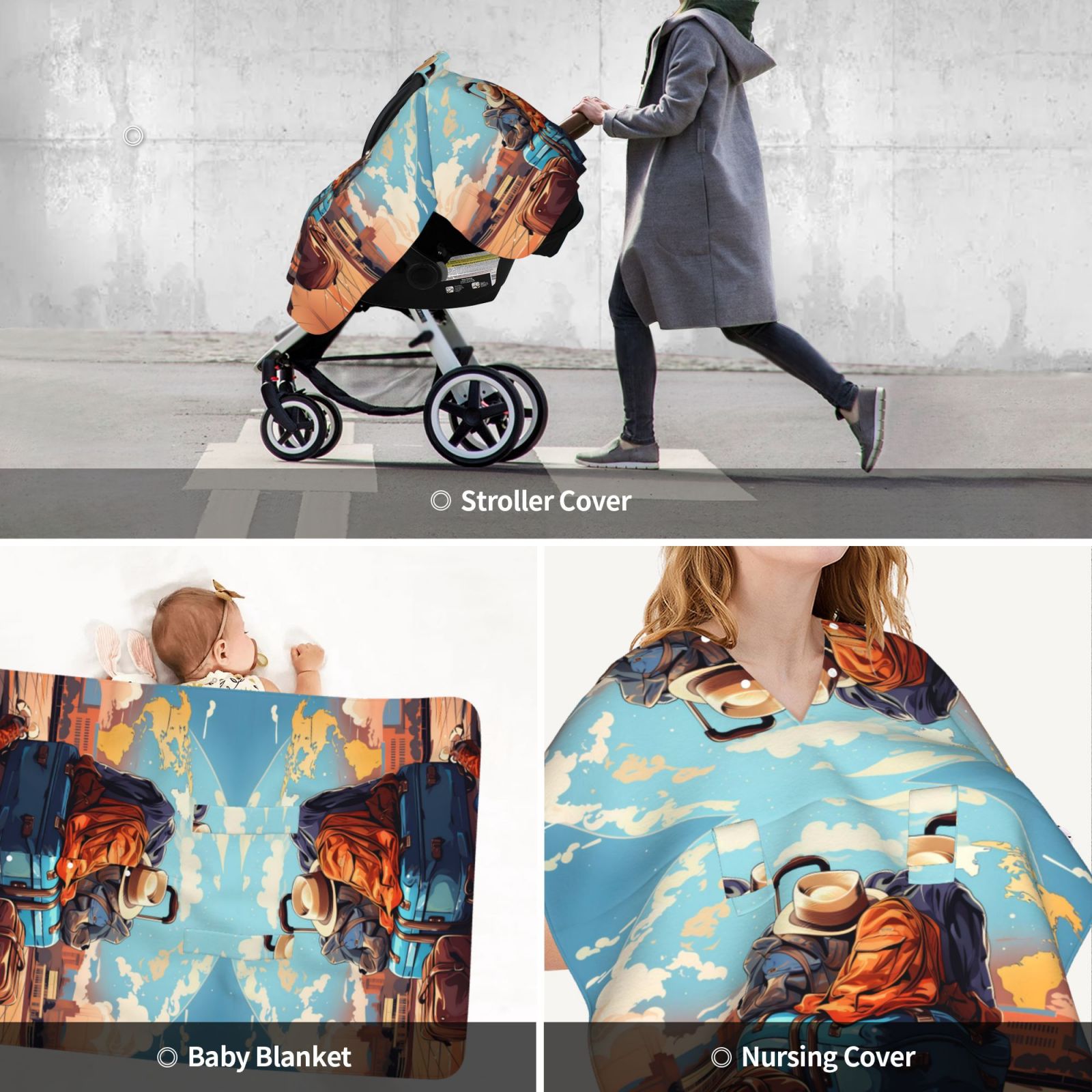 Car Seat Cover Baby - Colorful Travel Luggage Gear Breathable Infant Car Seat Cover for Baby Carseat, Lightweight Comfort Baby Essentials Must Haves Newborn Stuff for Girl Boy