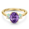 thumbnail image 3 of Gem Stone King 10K Yellow Gold Purple Amethyst and Simulated White Opal Engagement Ring for Women | 2.10 Cttw | Oval 9X7MM | Gemstone February Birthstone | Size 9, 3 of 6