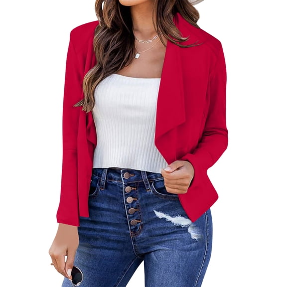UYISJ Womens Cropped Blazer Casual Business Long Sleeve Lapel Collar Coats Open Front Work Shrug Jacket Red XXL