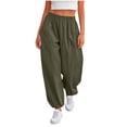 thumbnail image 2 of Ayolanni High Waist Pants for Women Straight Flowy Solid Jogger Pants Green Lounge Workout Business Trousers with Pockets L, 2 of 7