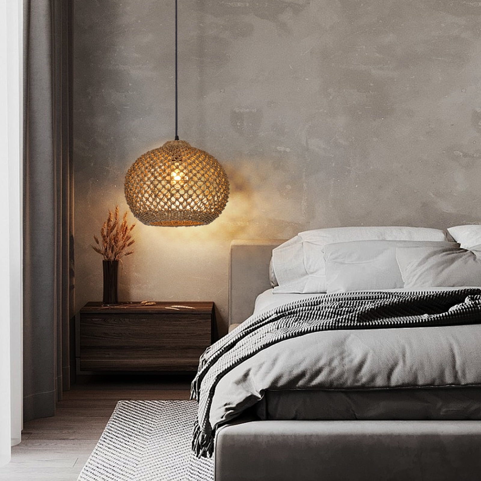 LittleGlovo Boho Rattan Pendant Light With 3-Light Hand Woven Wicker Design, Natural Seagrass Chandelier For Dining Room, Living Room, Bedroom, Kitchen, And Farmhouse Decor