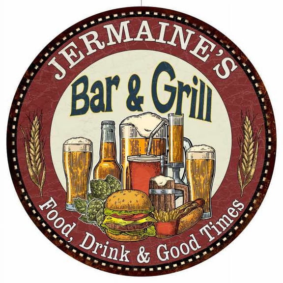 JERMAINE'S Bar and Grill 14" Round Metal Sign Kitchen Wall Decor 100140020470