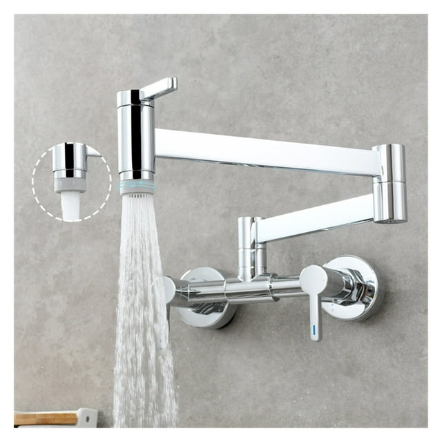 Pot Filler Tap Wall Mounted Foldable Kitchen Faucet Hot And Cold Single Hole Sink Tap Rotate Folding Spout Brushed Gold Brass ,Easy to Install