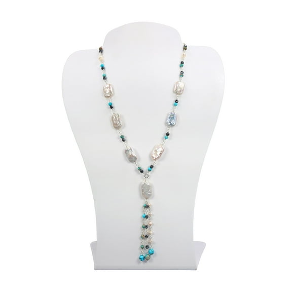 Freshwater Cultured Pearl and Gemstones Lariat Necklace