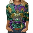 thumbnail image 2 of Meichang Mardi Gras Shirt Women Mardi Gras Mask Print Theme Party Tops Loose Fit Crew Neck Spring Tops Casual Holiday Blouses, 2 of 5