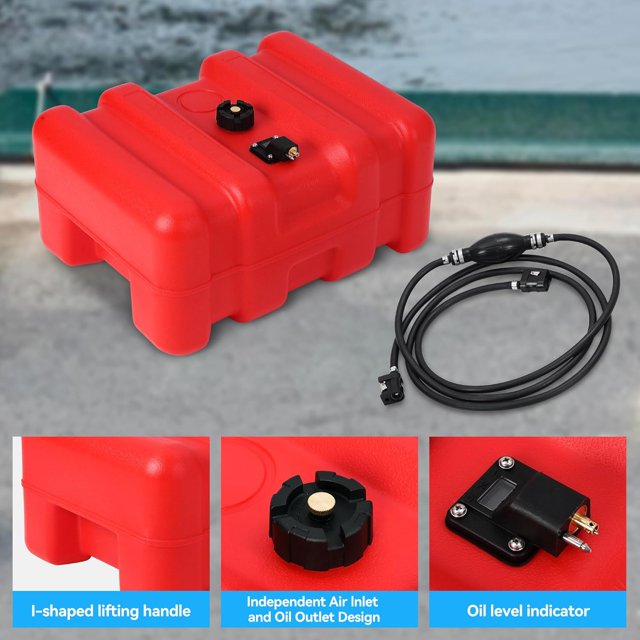 OUYAWEI Réservoir Marin 3 Gallons 55L, Réservoir Portable Marin hors-Bord Bateau de Transfert avec Ligne, Poignée en I, Facile à Transporter, Rouge