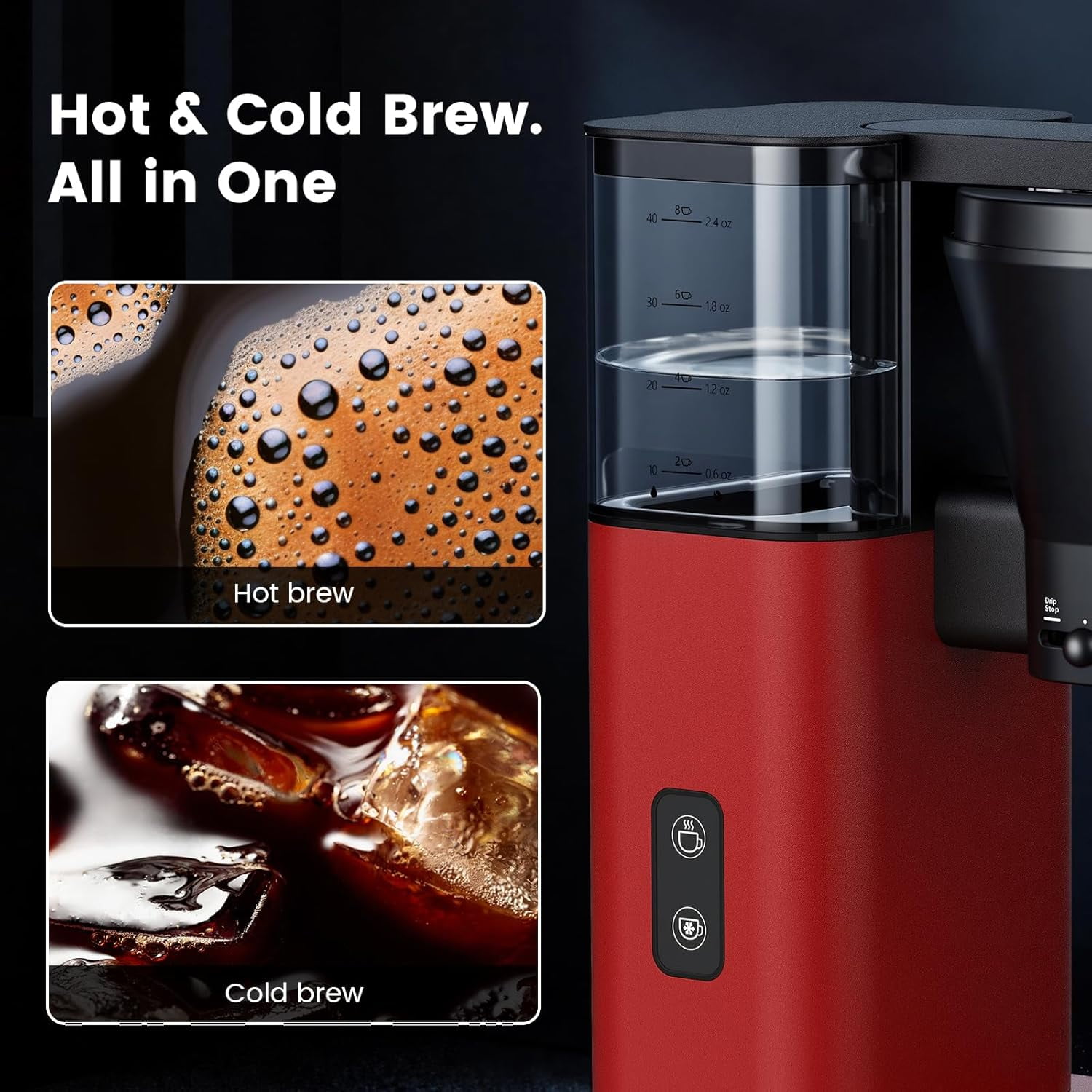 Drip Coffee Brewer with Adjustable Flow, Fast Heating, Keep Warm 40 Mins and Easy Clean Design
