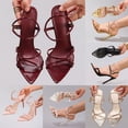 thumbnail image 3 of Womens Strappy Stilettos Pointed Toe Adjust Slingback Sexy Heels Evening Party Prom Dance Shoes High Heeled Sandals Black Size 6, 3 of 8