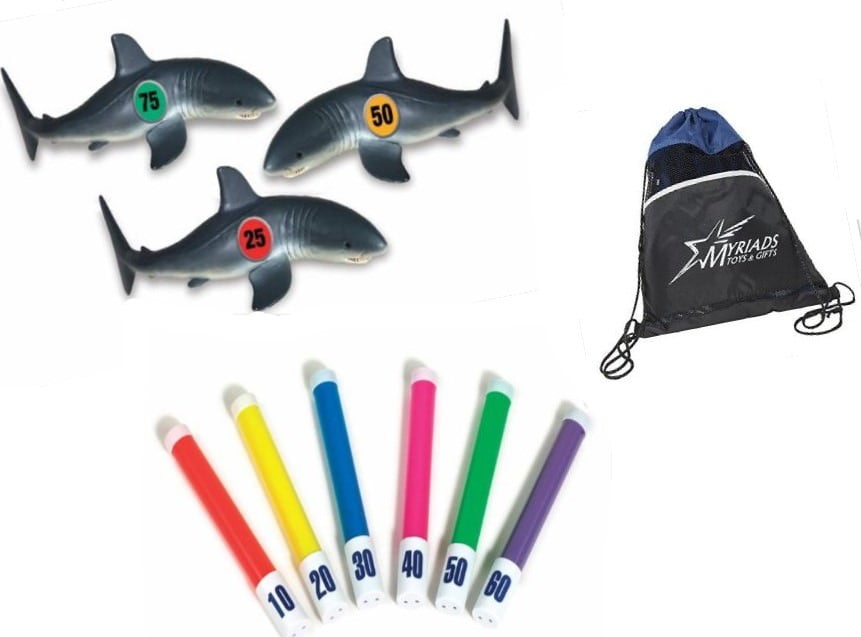 Swimline Underwater Swimming/Diving Pool Toys Set: Shark Frenzy Dive Game, Diving Sticks (6