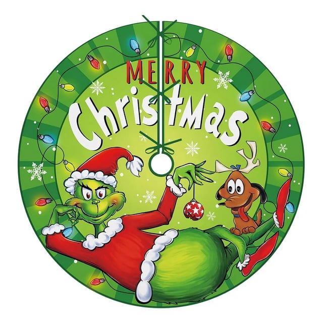 Falda para Árbol de Navidad 120 cm, Diseño del Grinch, Protege el Piso y Decora tu Hogar, Tela Duradera