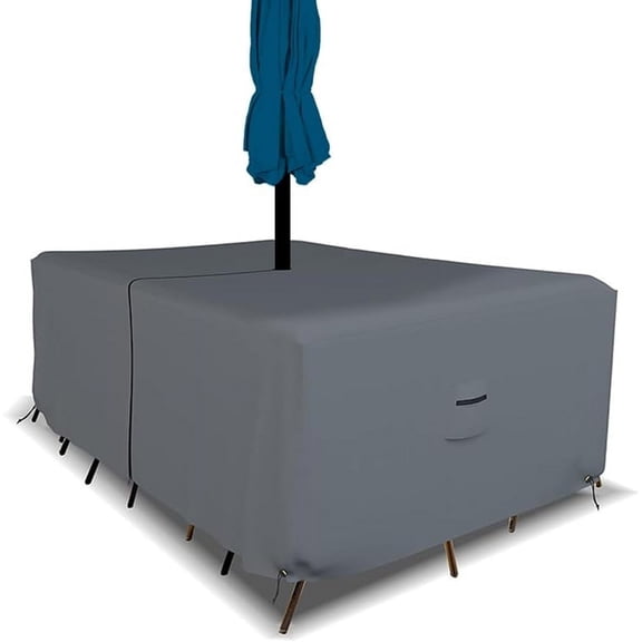 Covers & all Rectangle Table & Chair Set Cover, Umbrella Hole, 12 Oz Waterproof UV & Weather Resistant, Patio Lawn Garden Backyard Furniture, Air Vents & Drawstrings (108"L x 82"W x 23"H, Gray)