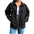thumbnail image 6 of ClodeEU Women's Lapel Button Down Long Sleeve Denim Jacket,Casual Loose Jean Coat with Pockets Black,Women's Plus L, 6 of 6