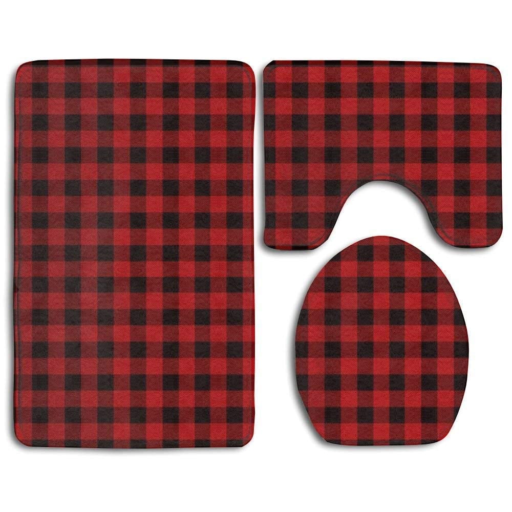 GOHAO Buffalo Plaid 3 Piece Bathroom Rugs Set Bath Rug Contour Mat and